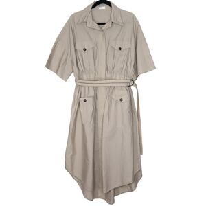 BRUNELLO CUCINELLI Belted Safari Shirtdress Khaki Short Sleeve Women's XL/US 10